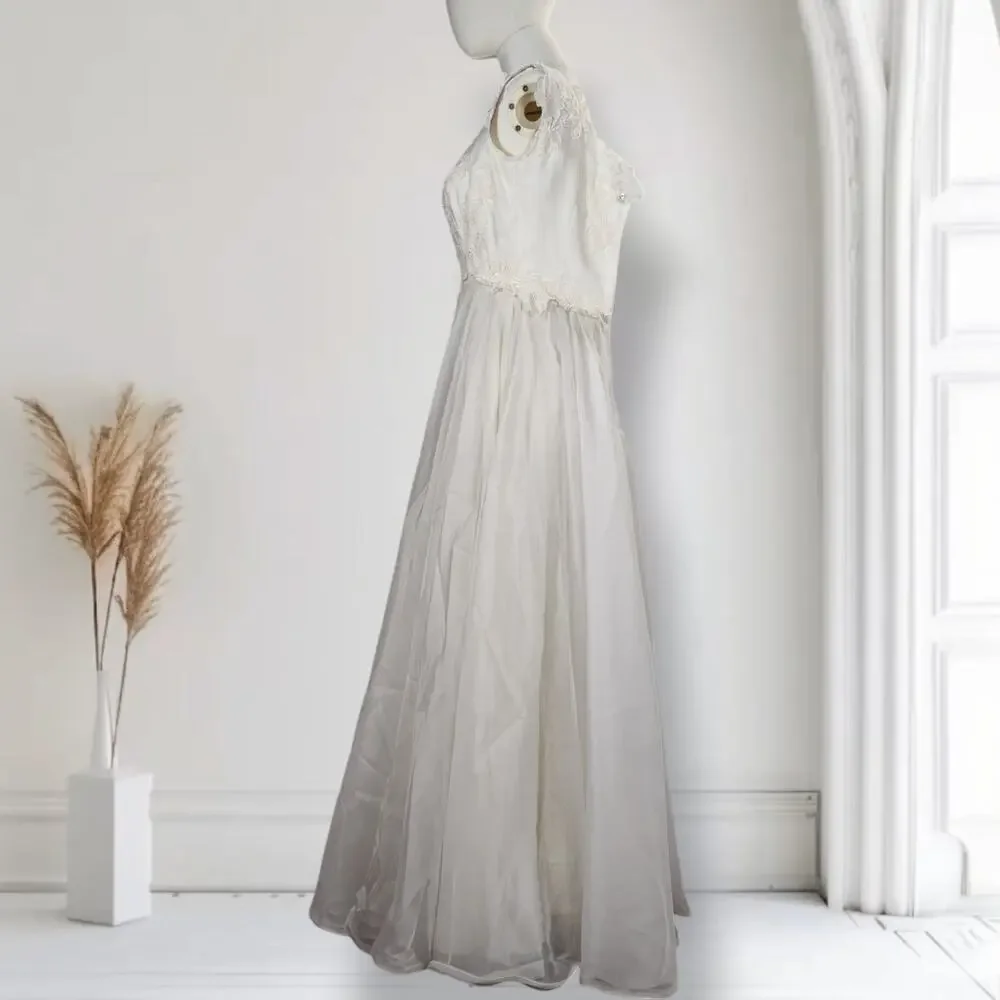 Vintage 60s Aida Bridal California Lace Beaded Wedding Gown Chiffon Size 2